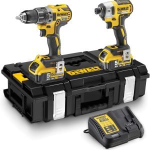 DEWALT - Kit 2 outils avec perceuse - visseuse percussion compact et visseuse à chocs 18V - sans fil - vitesse variable - pour métal-béton et bois - DCK266P2-QW