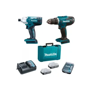 Perceuse sans fil 18V DF4880 + clé à chocs 18V TD127D - MAKITA - avec 2 batteries 18V 1.5 Ah + chargeur + 30 embouts - DK18A35X1